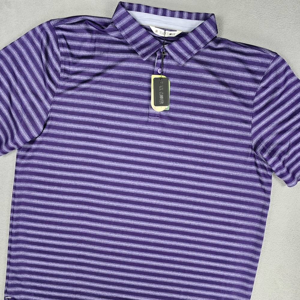 Black Clover Polo Shirt Mens 2XL Purple Striped Live Lucky Golf Performance NWT